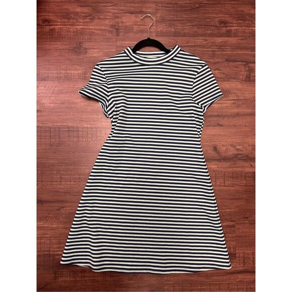 Free People Beach Turquoise Blue Striped ON THE LINE Ponte Dress Sz Medium - Picture 2 of 8